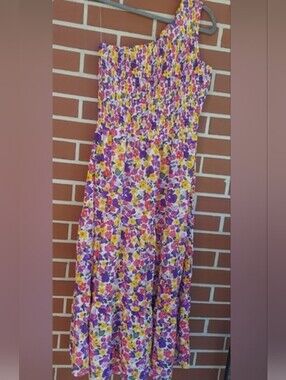 BTFBM Floral One shoulder Maxi Dress, Partially Lined Size M BEACH Cruise